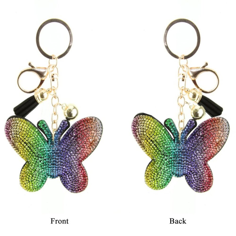 Colored Butterfly Double Sided Rhinestones Keychain Charm for Purse and Backpack
